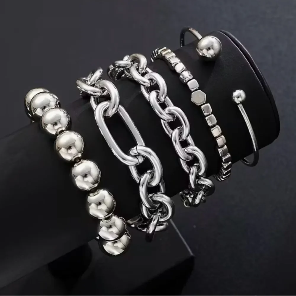 🩶 NEW Sterling Silver Plated MultiChain Bracelet Stack Women's Silver Bracelet 🩶